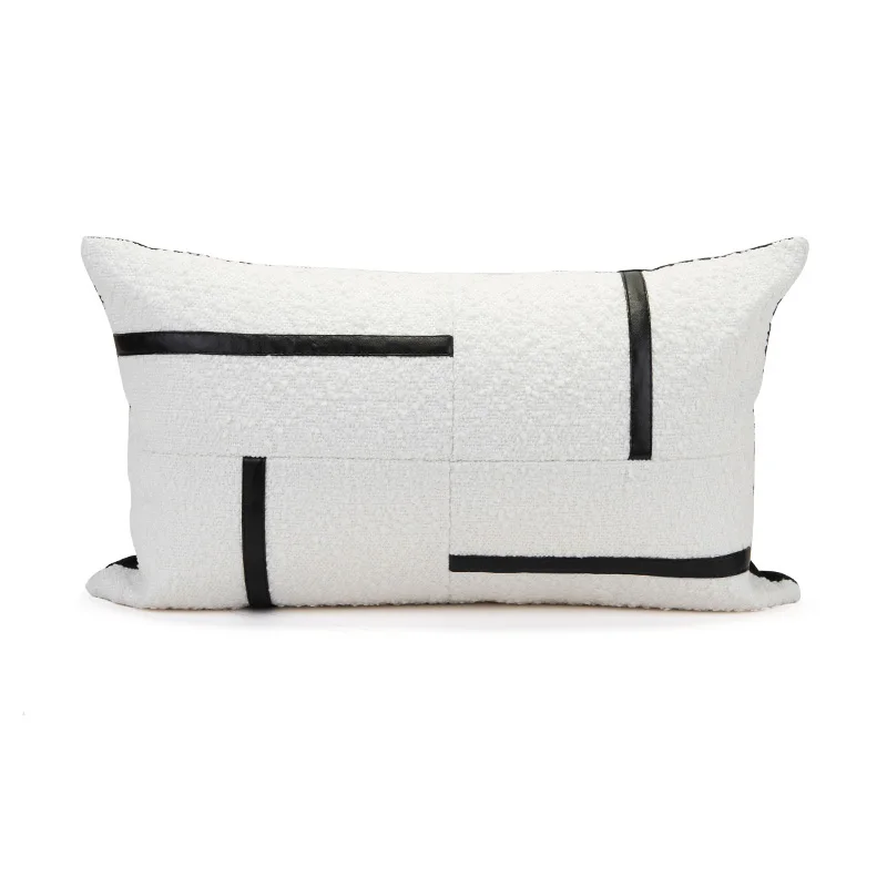 

Nordic Black Leather Striped Cushion Cover 30x50cm INS Fashion Cotton Waist Pillow Case Decorative Pillow Covers for Sofa Seat