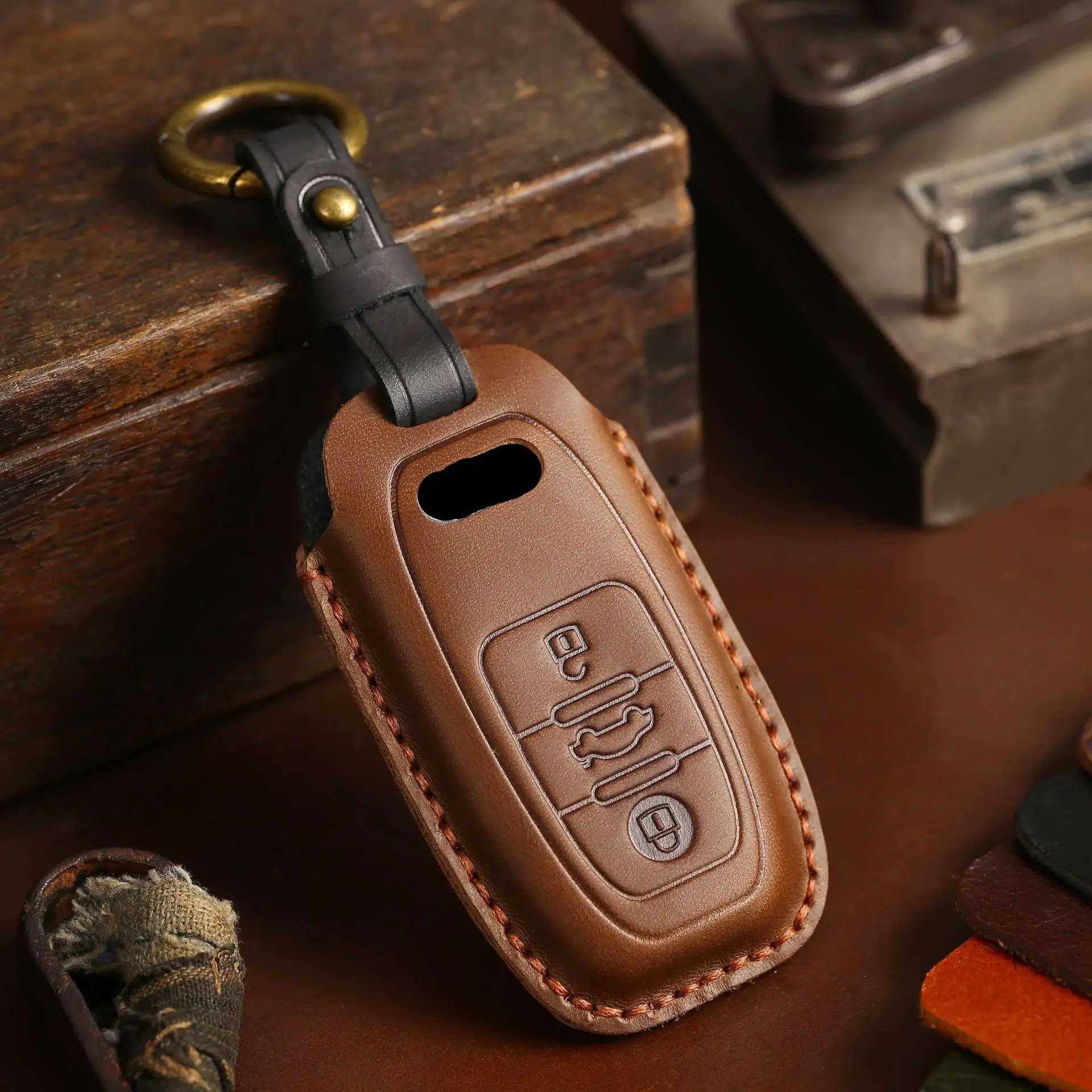 

Leather Car Key Case Cover for Audi A6 A4L A5 A7 A8L Q7 Q8 Q3 A3