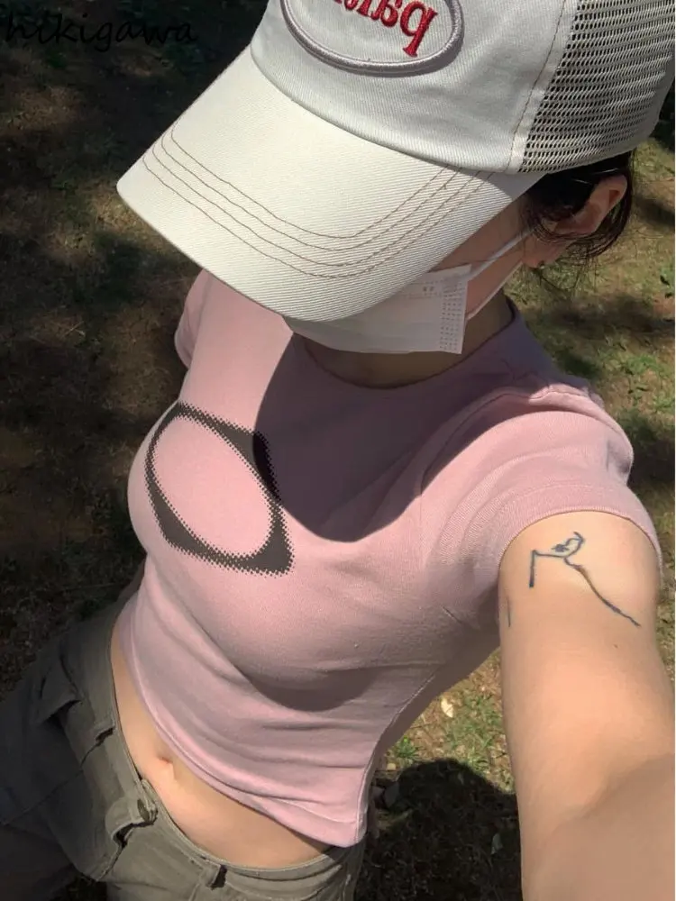 

Korean Woman Tshirts O-neck Short Sleeve Print Summer Tees Casual Cotton Y2K Crop Tops T Shirt 2023 Ropa Mujer Shirts for Women