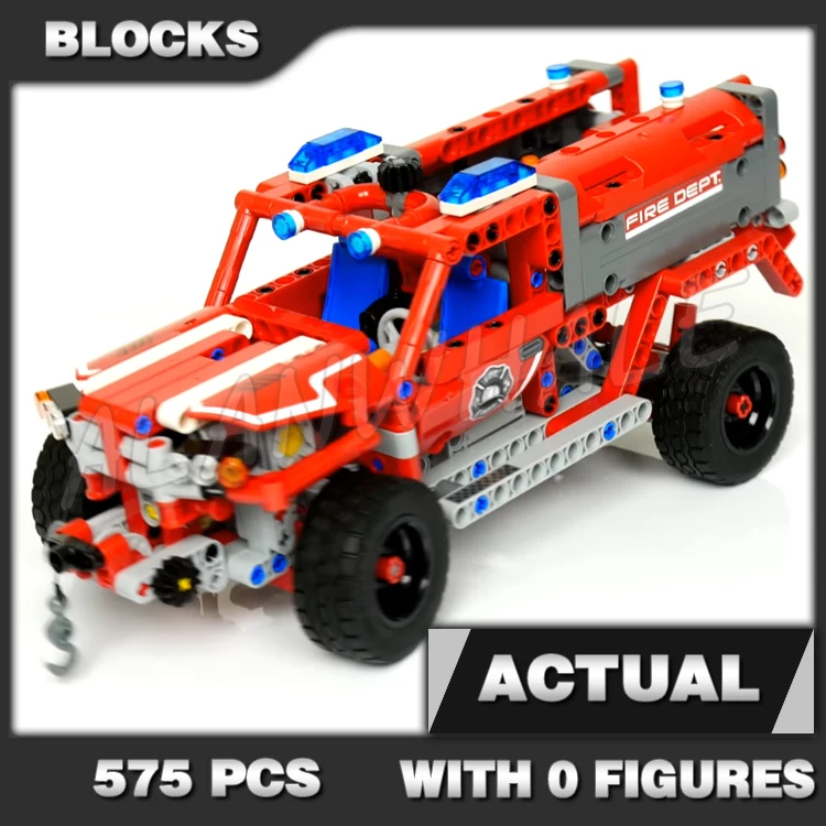 

575pcs 2in1 Technical First Responder Department SUV Fire Racer Light Tower 10824 Building Block Set Compatible with Model