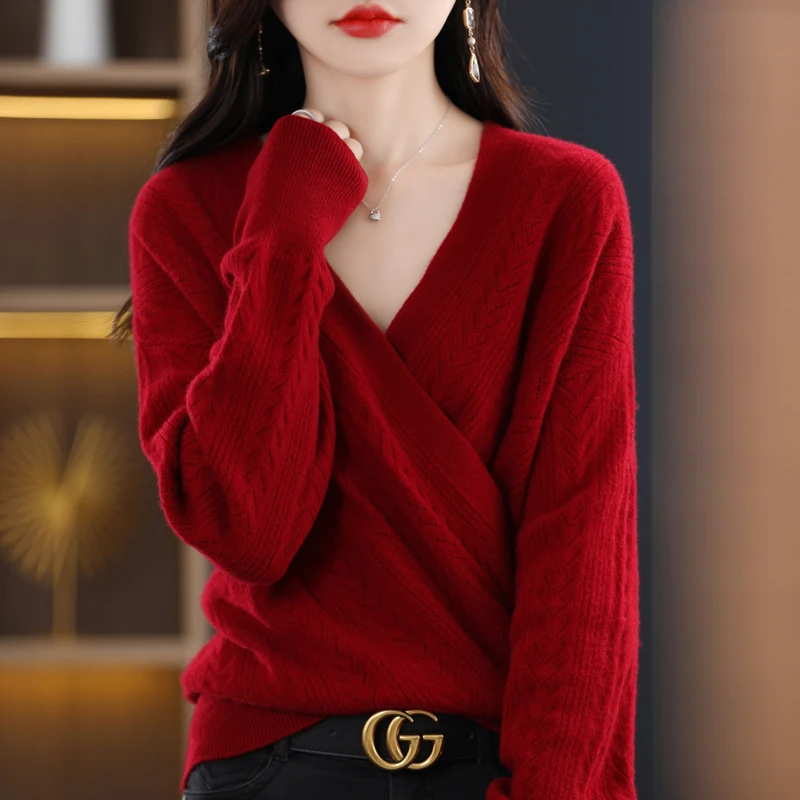 

Кардиган женский из 100% чистой шерсти, осенне-зимний модный кашемировый свитер с V-образным вырезом, Повседневная вязаная Свободная Женская куртка