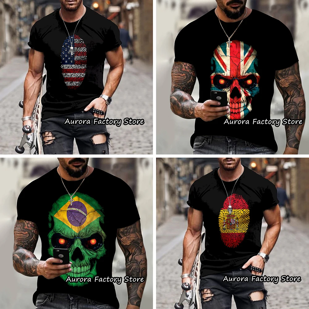 

Men's Summer Brazil American Flag Print T-Shirt Fashion International Flag Pattern Clothing Casual Tops Tees Football Jersey