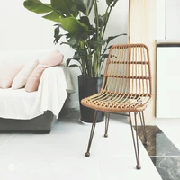 Dining Chair Rattan Hand-woven Wrought Iron Armchair Chair American Home Indoor Balcony Dining Chair Household Furniture ZXF
