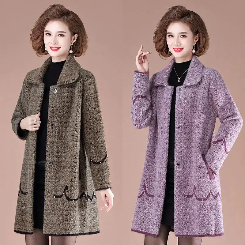 

Women Winter Jacket High Quality Thick Imitation Mink Cashmere Coat Noble Middle-aged Mother Woolen Jacket