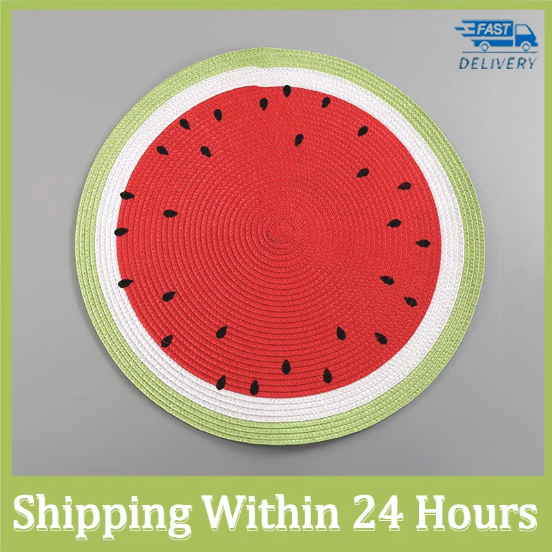 

Round Watermelon Western Placemat 38cm And Lemon Fruit Pattern PP Woven Thermal Insulation Mat Bowl Coaster Table Decoration