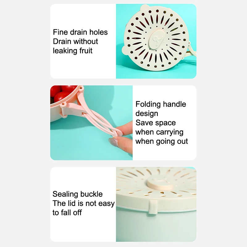 Корзина для слива фруктов с крышкой и складной ручкой чаша мытья овощей дуршлаг