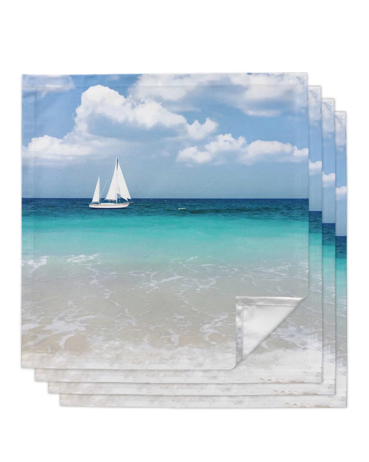 

4pcs Sea Beach Sailing Clouds Square 50cm Table Napkin Party Wedding Decoration Table Cloth Kitchen Dinner Serving Napkins
