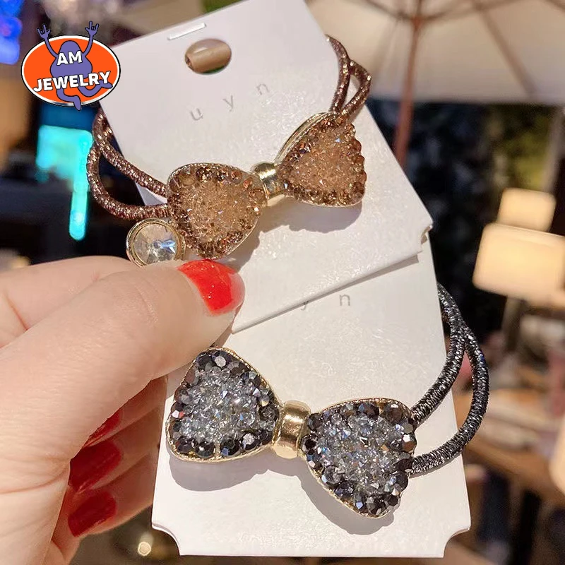 

High-end Retro Crystal Bow Hair Ring The New Full Diamond Hair Rope Fashion Head Rope Female Simple Temperament