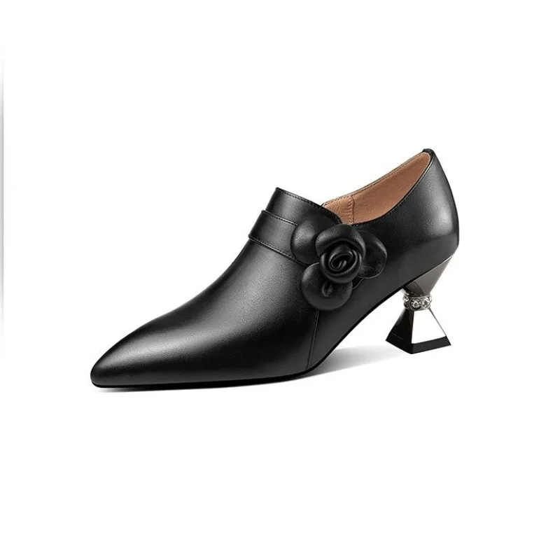 Натуральные толстые туфли с глубоким вырезом модные тонкие женские цветочным