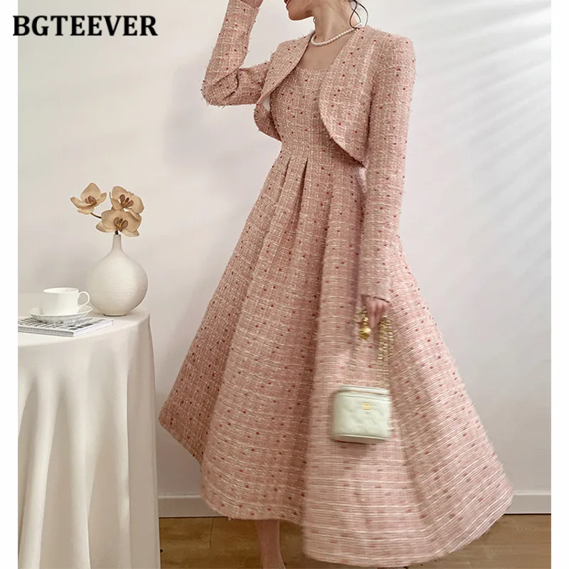 

Элегантный свободный женский костюм BGTEEVER, короткие куртки, женское платье-трапеция без рукавов, осенние женские костюмы