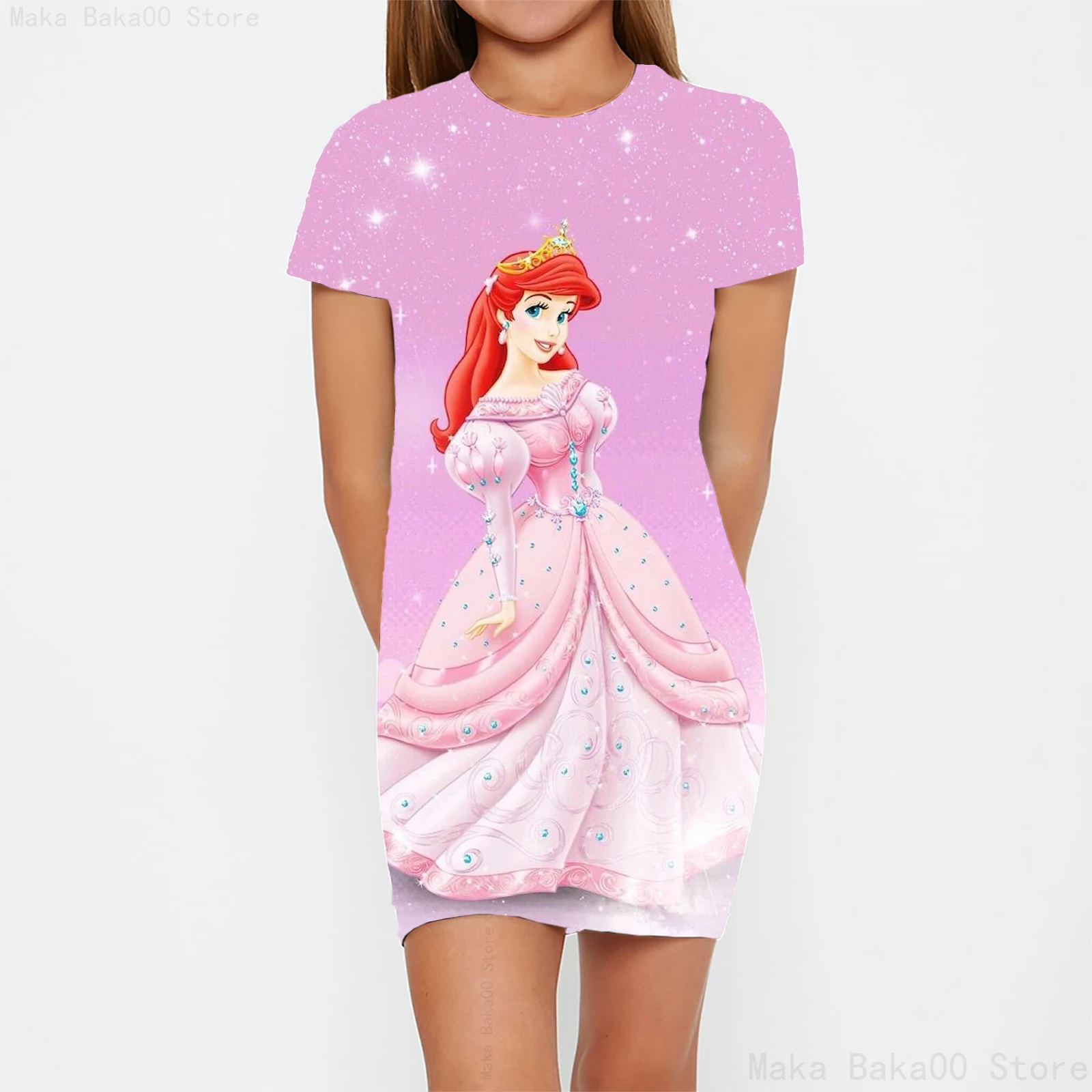 

Летнее Платье Принцессы Disney, новинка, детская одежда, платье с круглым вырезом, Повседневное платье с принтом, платье для девочек