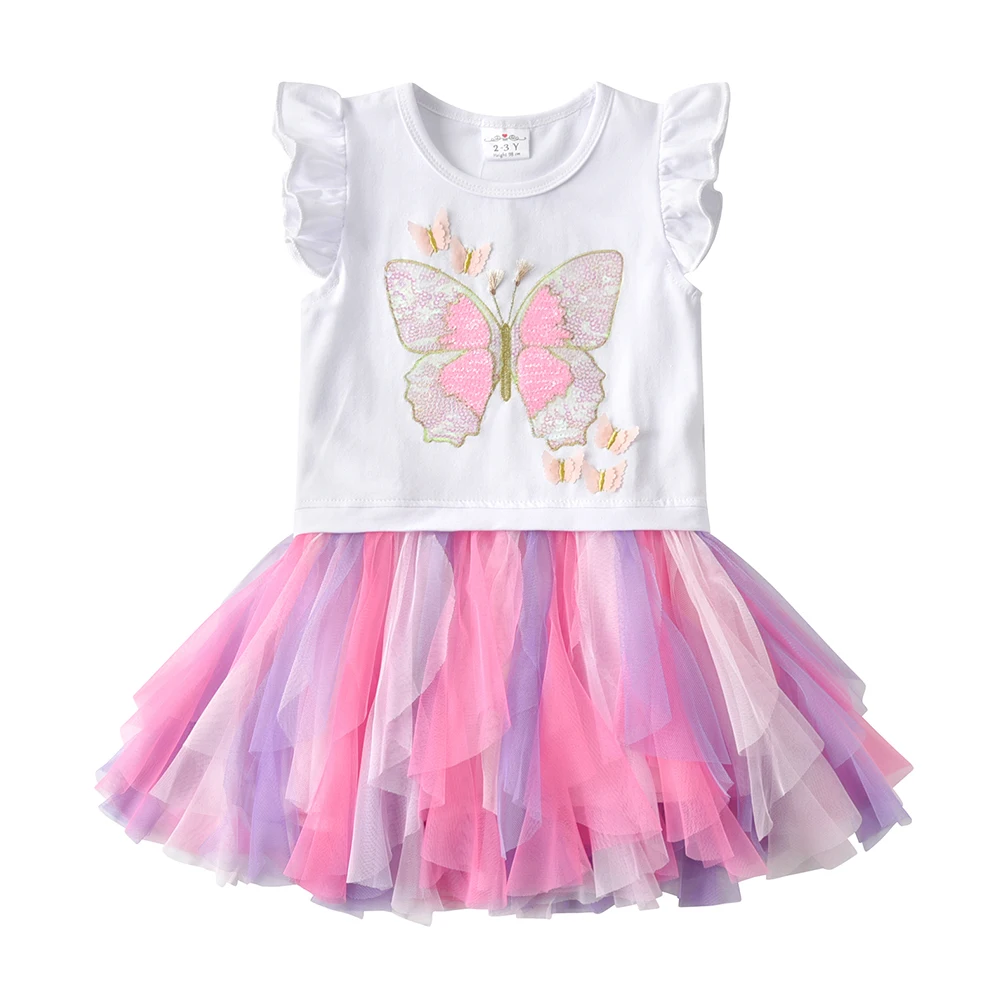 Платье детское летнее без рукавов с блестками и бабочками