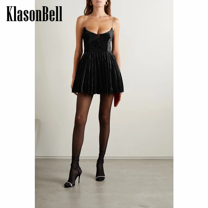 

12,17 KlasonBell элегантное сексуальное бархатное короткое плиссированное платье с открытой спиной на подтяжках