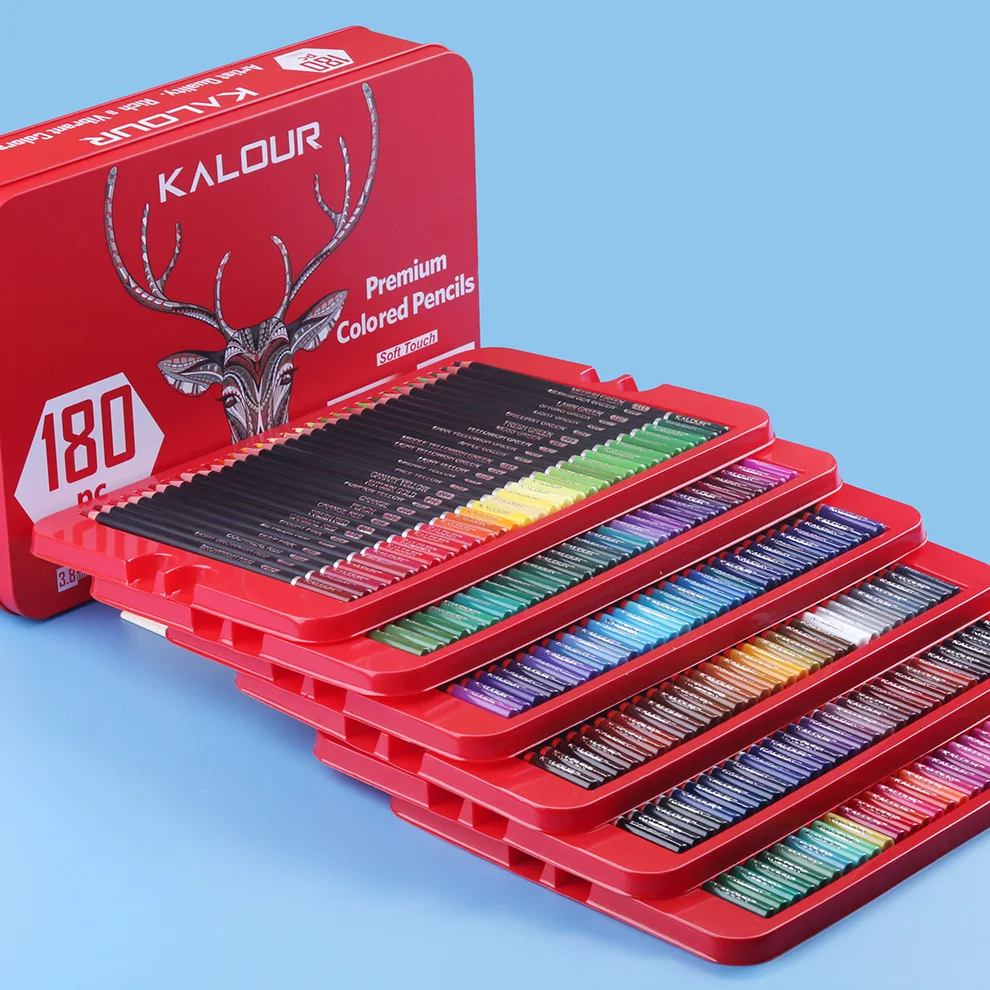 Kalour Color Pencil 180 pcs Professinal Art Oily  Metallic Tin Box Colored Lead High-quality Colored Lead Graffiti Pencil Set