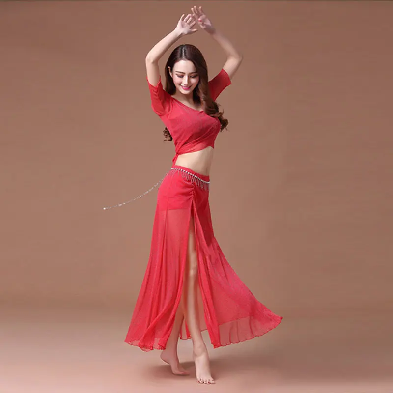 Женский элегантный костюм для танца живота комплект из 2 предметов с сетчатым