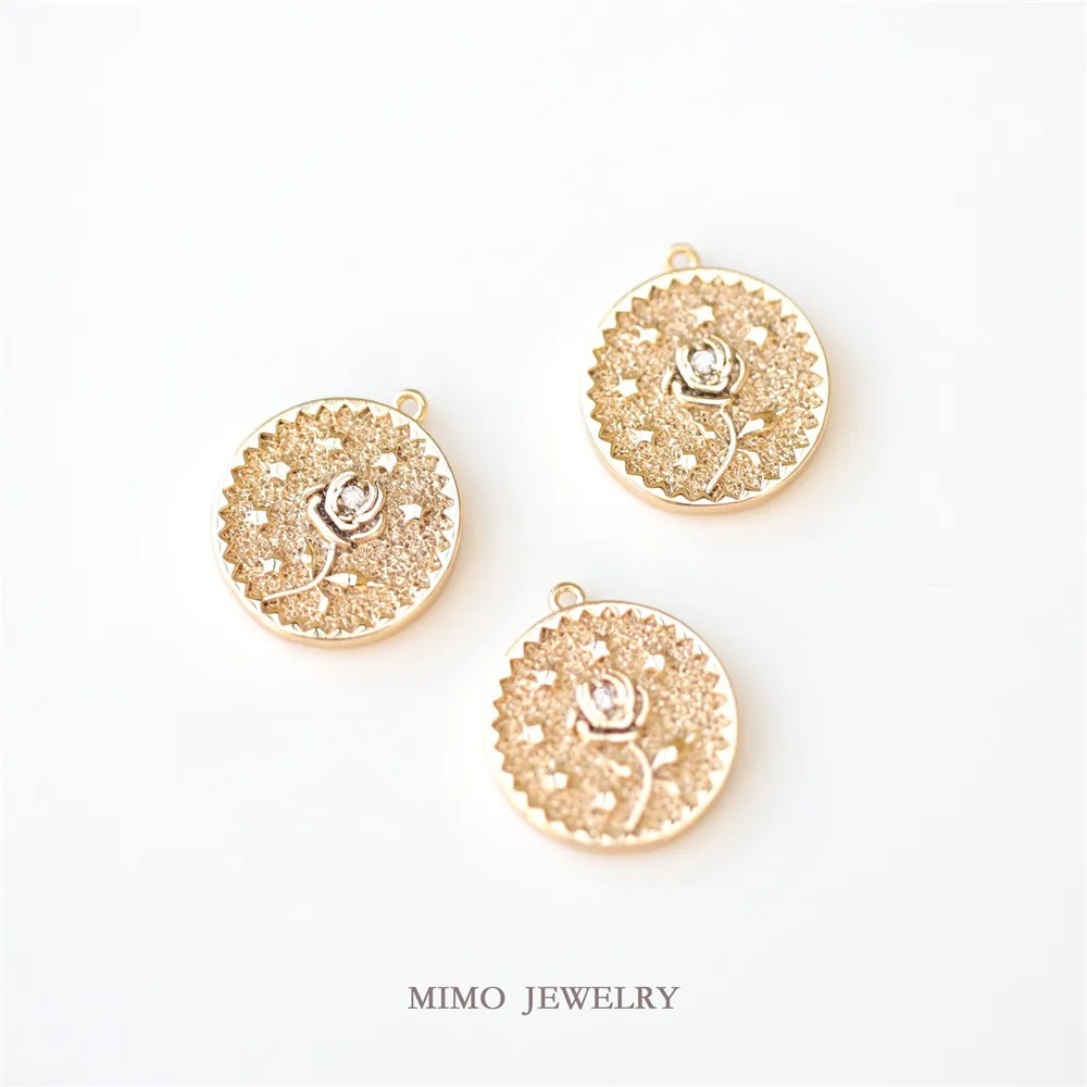 

Color copper plated gold micro-inset zircon rose flower star round brand DIY jewelry handmade accessories