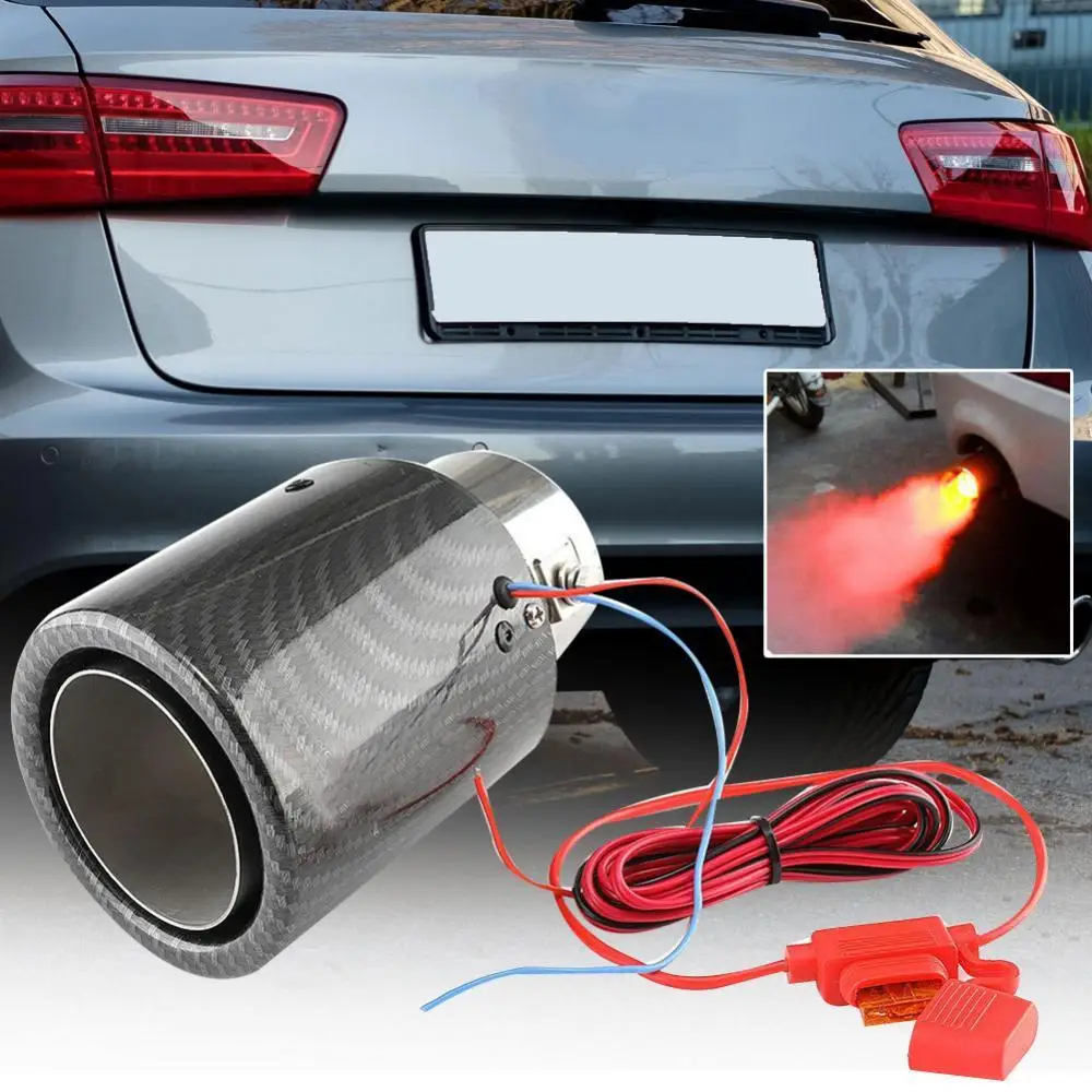 

Universal Muffler Tip Tail Pipe Car Carbon Fiber Exhaust with Red/Blue LED Light echappement voiture