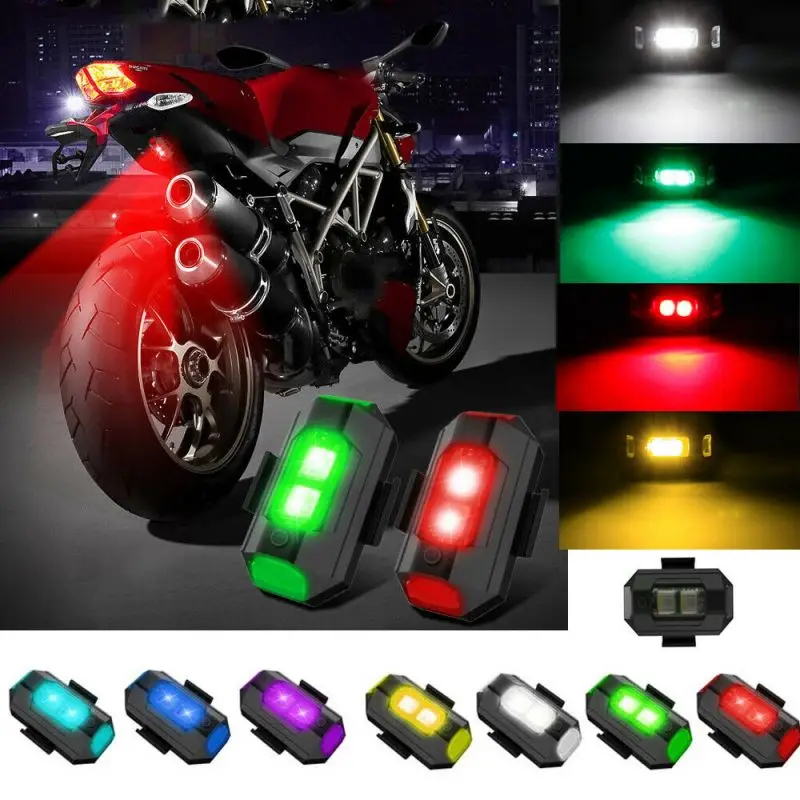 

2Pcs Universal LED Motorcycle Bicycle 7 Colors Strobe Light Anti-collision Warning Lamp USB Charging Signal Indicator RC Drones