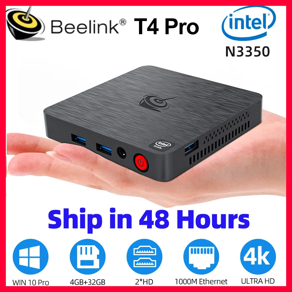 Beelink T4 Pro Mini PC Intel Celeron N3350 2.4GHz Windows 10 Pro Key Desktop 4GB 64GB 2.4/5.8GHz WiFi BT4.0 4K Display Computer