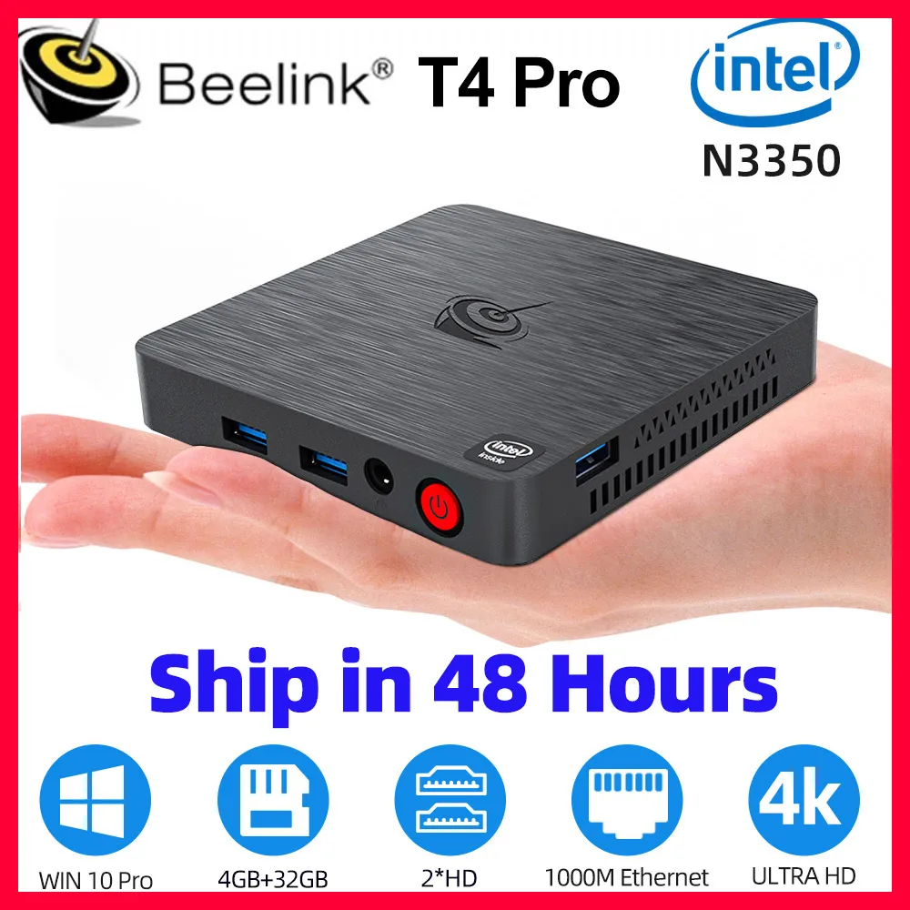 Beelink T4 Pro мини-ПК Intel Celeron N3350 2 4 ГГц Windows 10 клавишный компьютер Гб 64 4/5 8 Wi-Fi BT4.0 4K