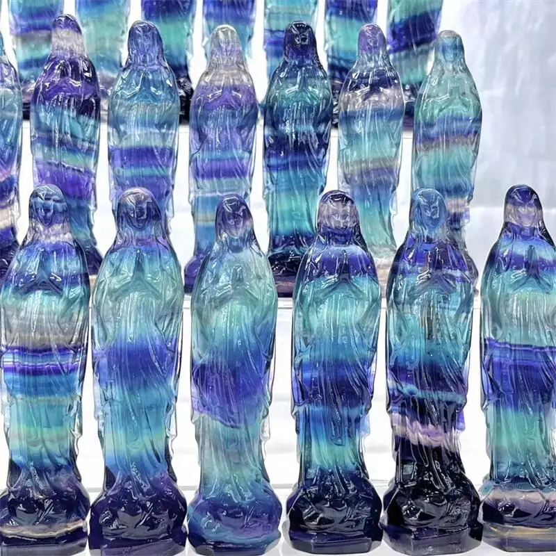 Натуральный флюорит радуги 10 см Дева Мария Иисус домашний декор Ручная работа