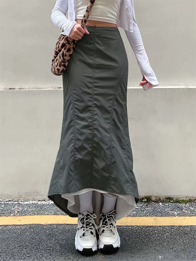 

Nsauye 2022 Летняя Женская корейская мода Harajuku Y2K длинная юбка с высокой талией летняя винтажная облегающая макси юбка-годе Повседневная