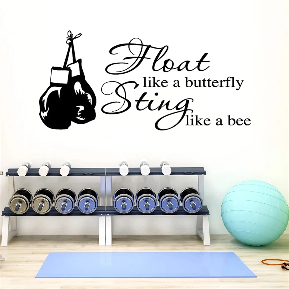 Float Like A Butterfly Sting Like A Bee Quotes Wall Stickers Boxing Gloves Decals Vinyl Mural Gym Room Decoration Poster DW21915