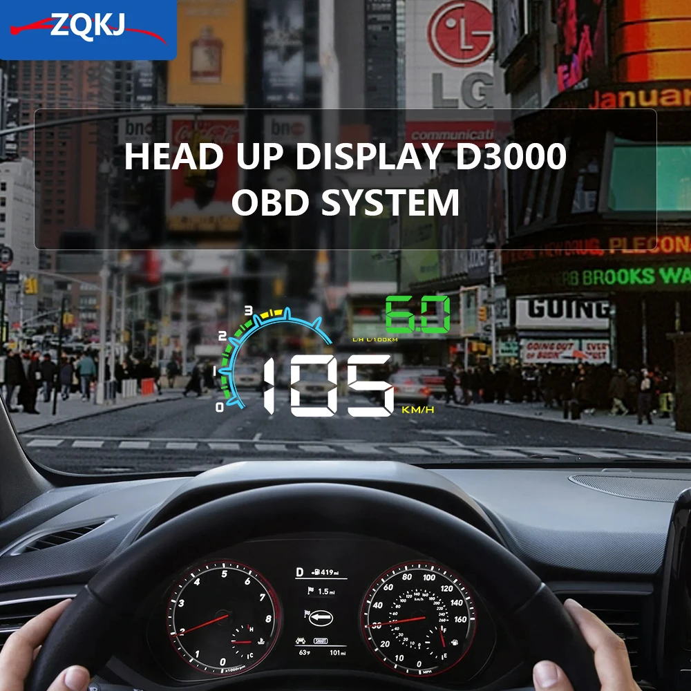 

ZQKJ D3000 Auto HUD EOBD OBD2 for Car Head Up Display Smart Digital Speedometer Accessory Electronic Windshield Projector LED