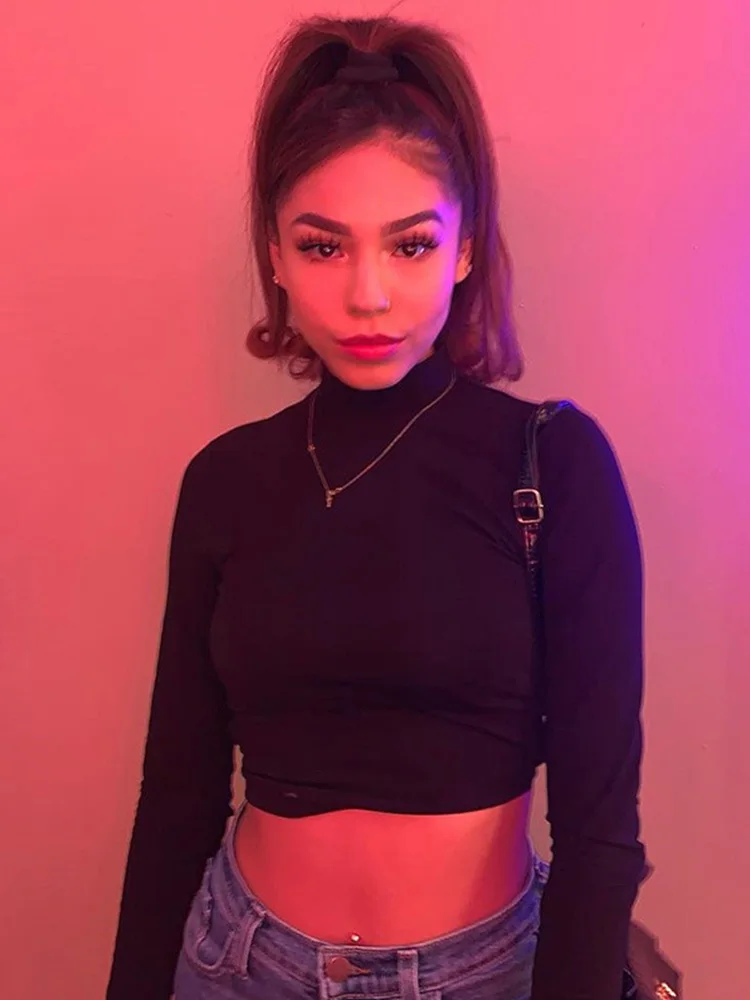 Женская хлопковая сексуальная футболка с открытой спиной и длинными рукавами