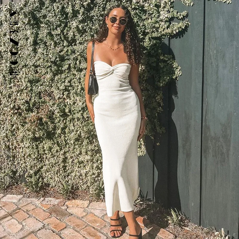 

BoozRey Elegant Strapless Maxi Dress for Women Sexy Sleeveless Backless Bodycon Club Party Clothing Summer Long Dress Vestidos