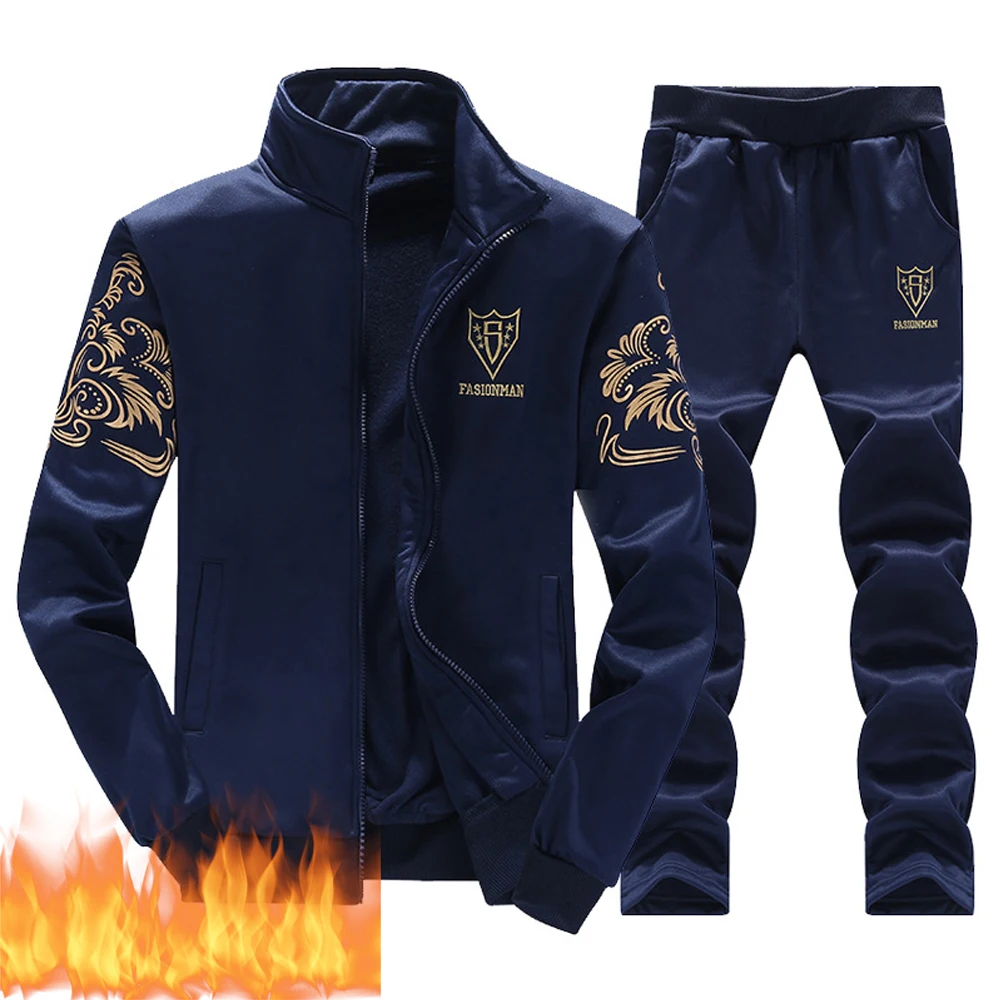 

Men's Tracksuit Warm Hoodie Sweatpant Embroidery Casual Zipper Jacket Coat Harajuku Streetwear Hip Hop Sets Men's Hooded Outwear