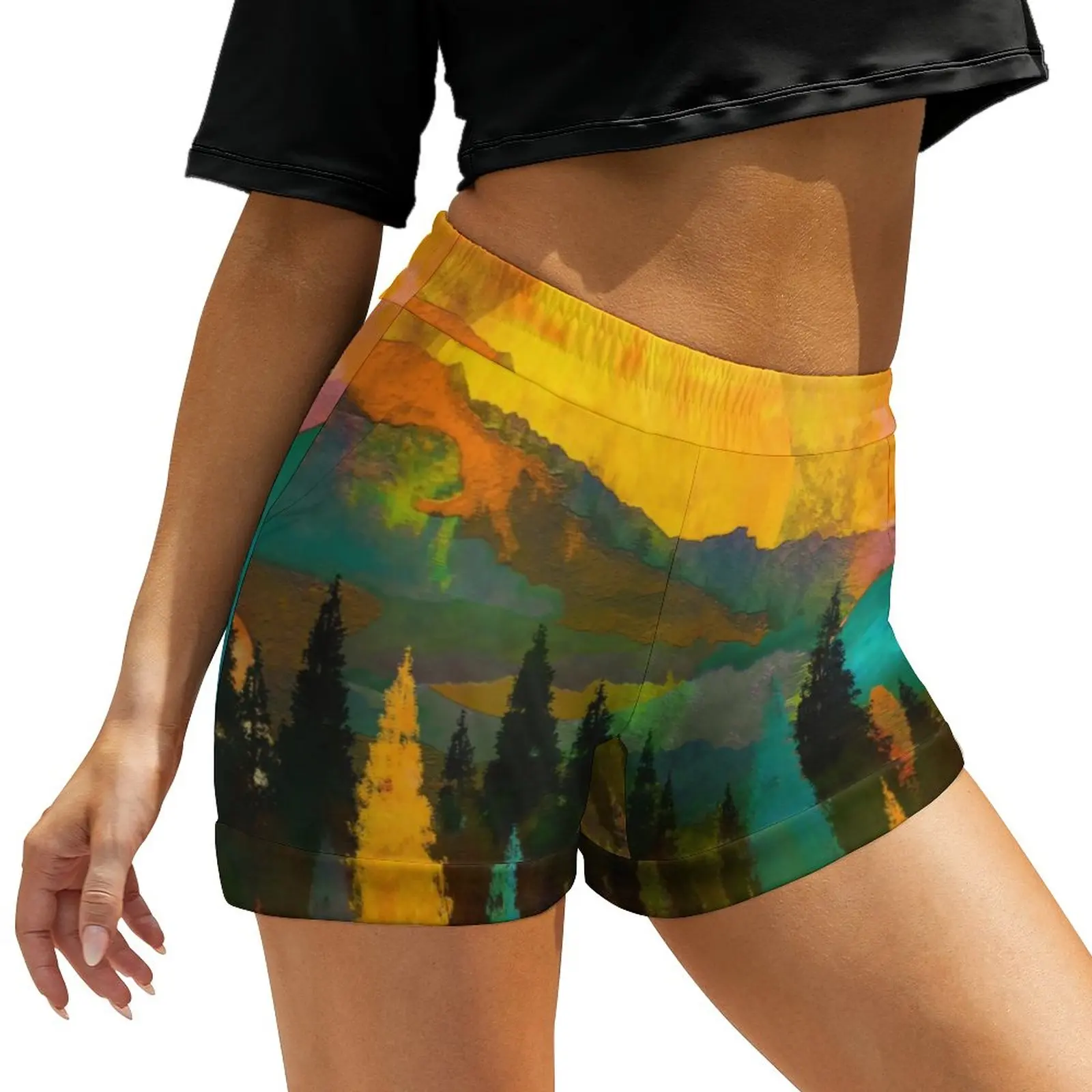 Sunset Shorts Trees and Mountains Cycling Shorts Print Short Pants Summer Casual Bottoms Big Size 2XL 3XL