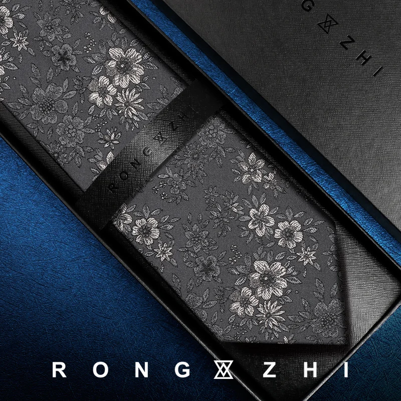 Фото Аксессуары для костюма Rongzhi, светло-серый роскошный шелковый галстук ручной работы с вышивкой, мужской элитный нишевый дизайн из шелкового шелка, жаккардовый стиль №5