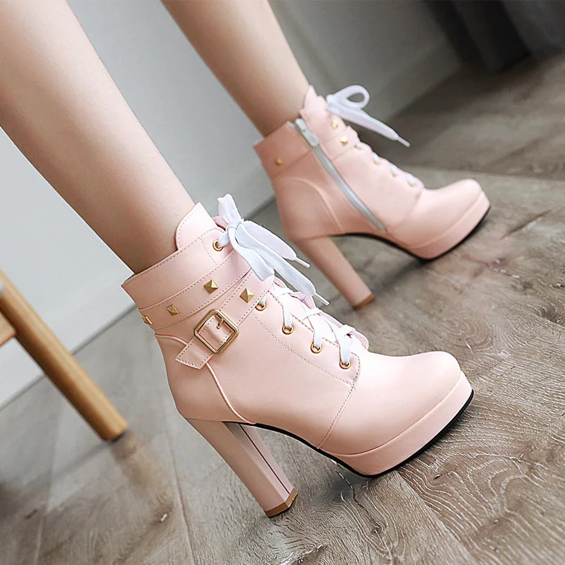 

Женские ботильоны на очень высоком каблуке, ботинки на платформе и каблуке-шпильке, короткие ботинки на молнии с пряжкой, женские ботинки розового, черного цветов на осень и зиму, 43