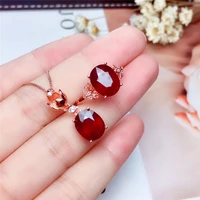 5a natural ruby jewelry sets for women ring necklace 8x10mm 3 15ct x2 genuine red gemstones 925 sterling silver