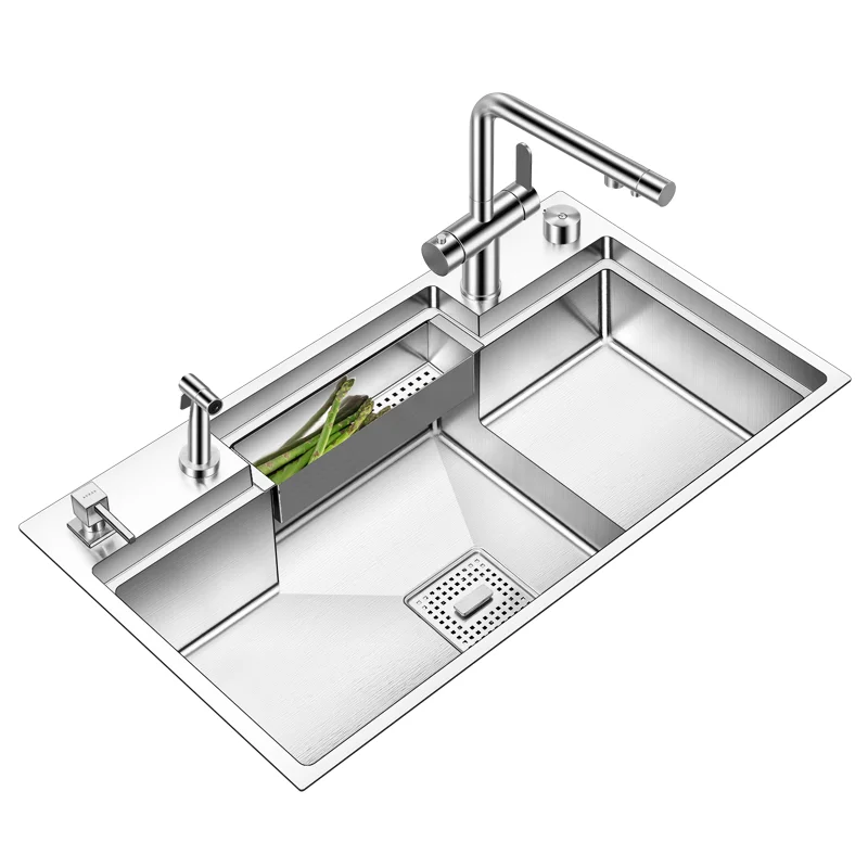 

ASRAS 304 Stainless Steel Kitchen Sink, Stepped Design, Panel Thickness 4mm, Depth 220mm, Length 830mm, Width 470mm # 8347J