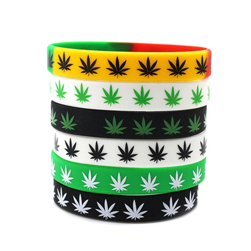

Hemp Bracelets Trendy Maple Leaf Silicone Rubber Band Wristbands Fashion Hand Bangle for Men Women Jewelry Gifts Black White
