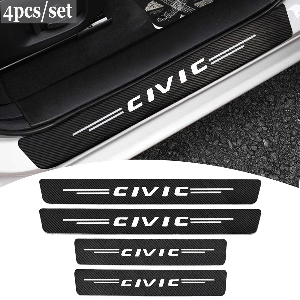 

4PCS Carbon Fiber Car Door Sill Edge Protector Stickers For Honda Civic Word Logo Threshold Decal Scuff Guard Protection Styling