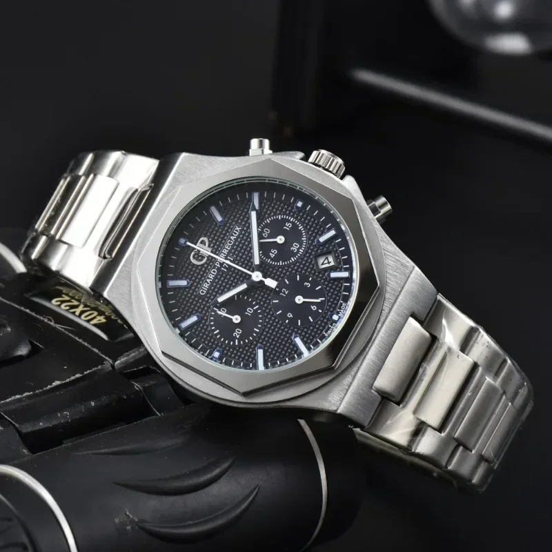 

Limited 40mm GP Laureato Miyota Automatic Mens Watch Blue Texture Dial Steel Case Leather Strap Sport Watches Hello_Watch