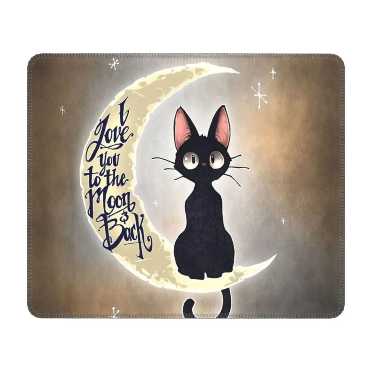 

Черные настольные коврики для мыши с рисунком кота и Луны, мягкий коврик для мыши, Нескользящий Резиновый мультяшный коврик для мыши с котен...