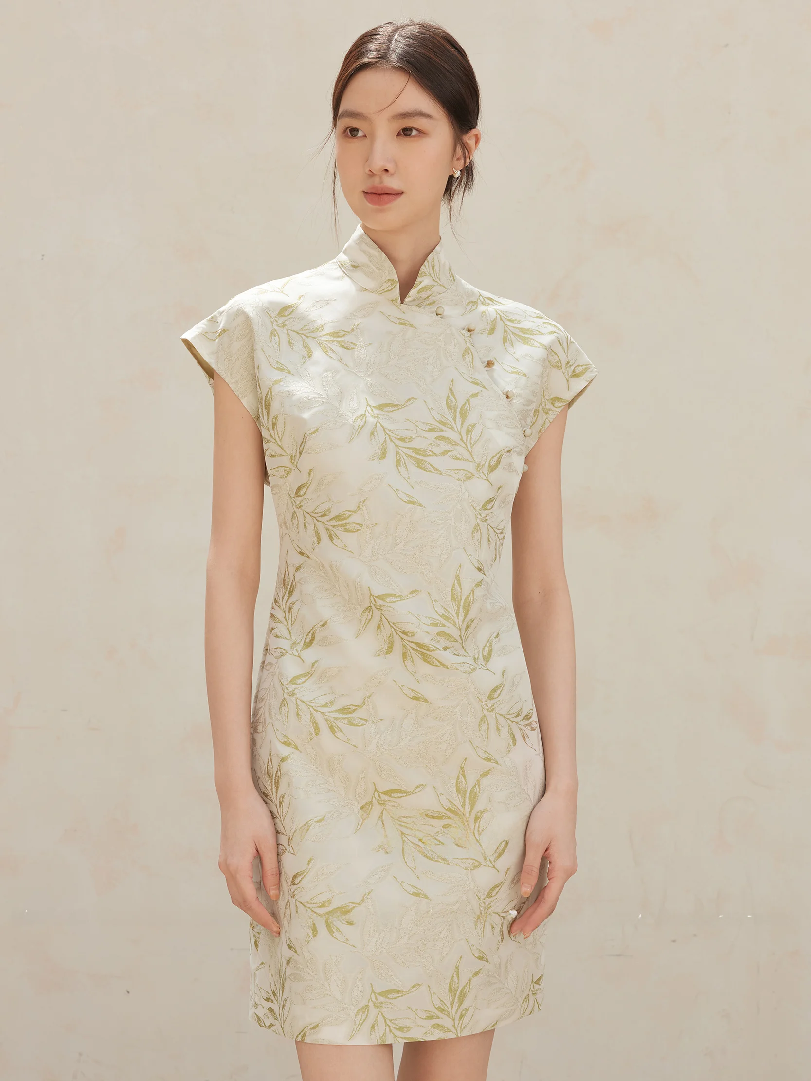 Оригинальное зеленое дизайнерское элегантное Новое китайское короткое платье