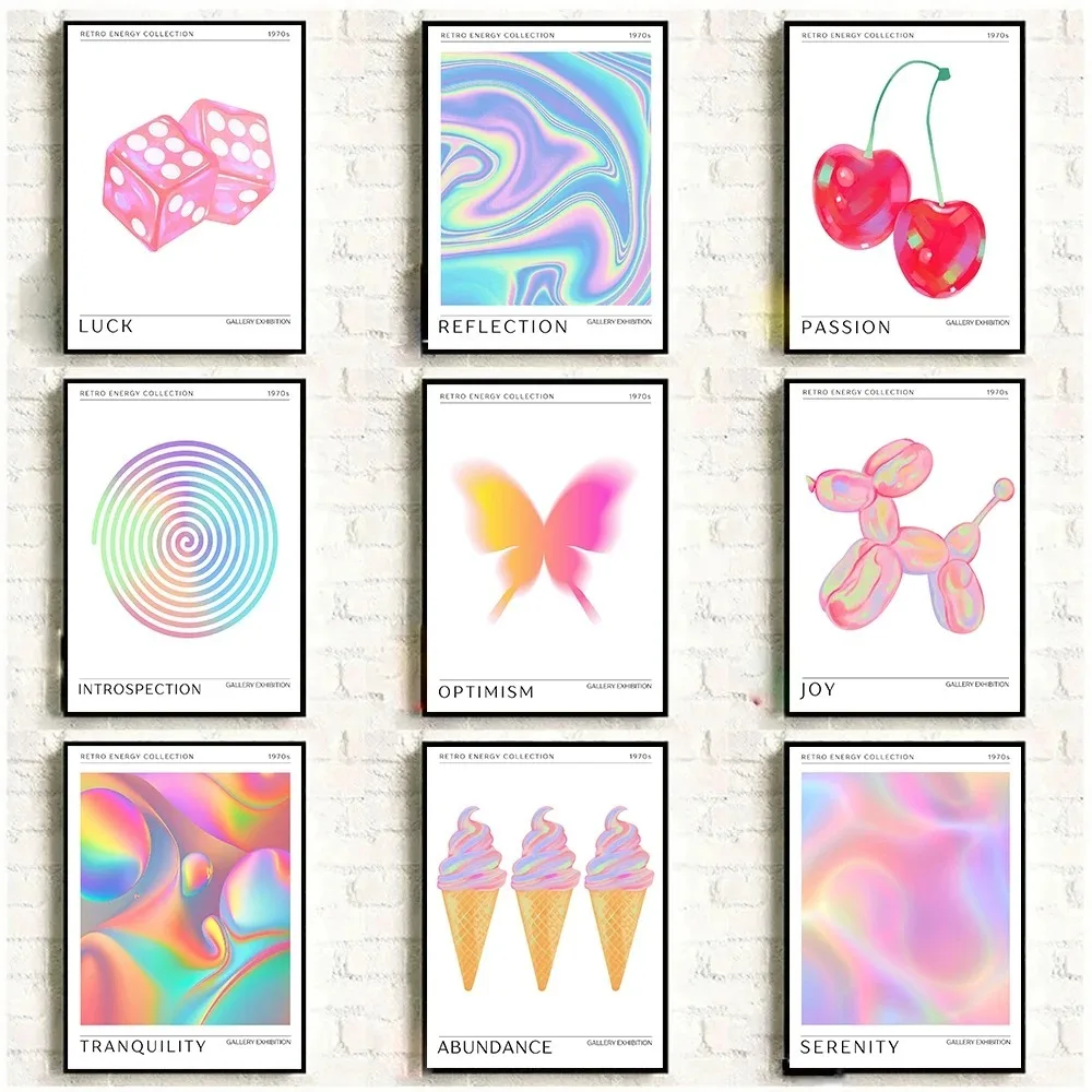 70-е Годы Градиент Halo Абстрактный Голографический Розовый Ретро Постер Холст