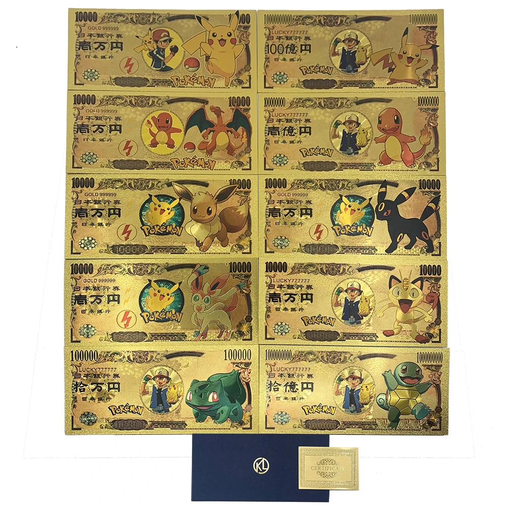 

10 Designs Japanese Anime Cute Pocket Animals Yen Gold plastic Cards original cartoon cards for fans gift