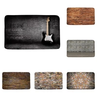 rustic wall brick lute music bath mats vintage wooden board flannel bathroom decor rugs non slip backing kitchen carpet doormat