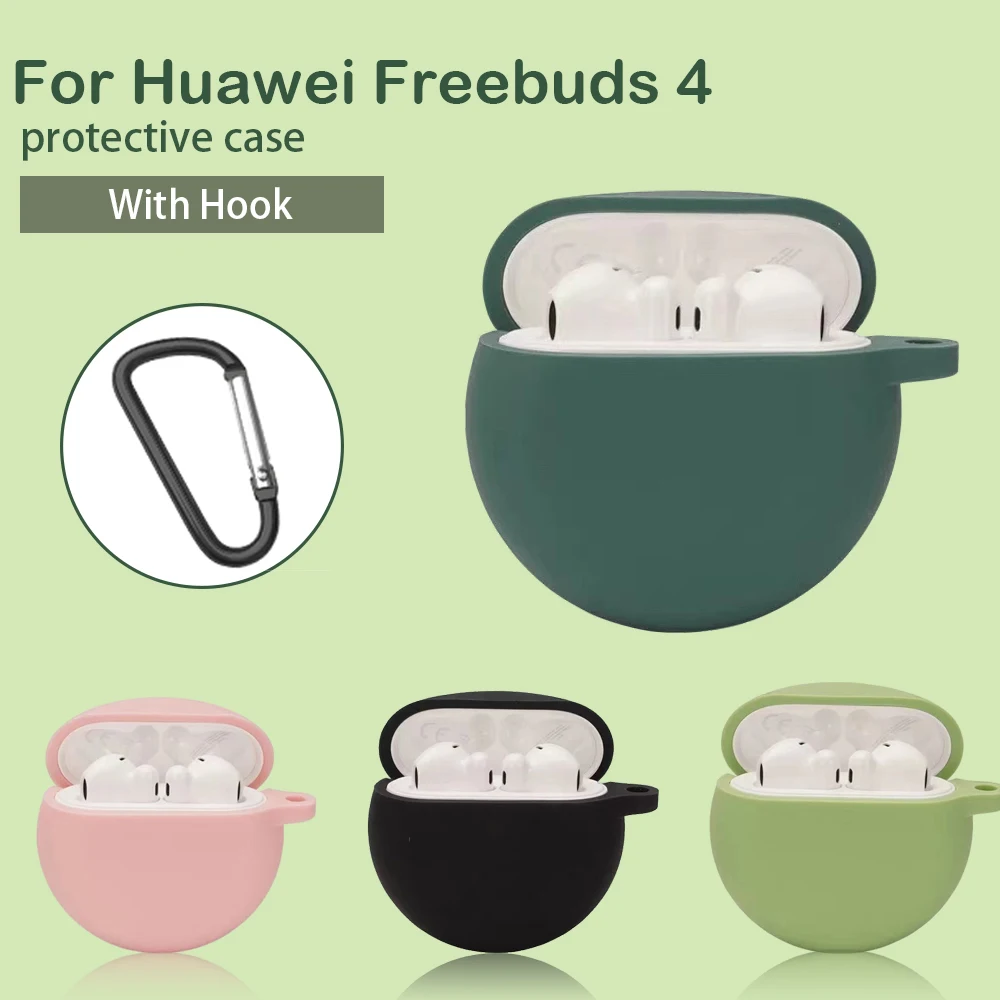 

Wireless Bluetooth Earphone Silicone Cover For Huawei Freebuds 4 Charging Case With Hook Anti-fall Protective Sleeve Accessories