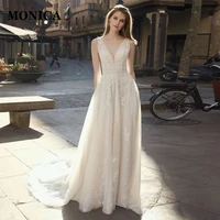 monica elegant wedding dress v neck applique a line backless tulle temperament summer bridal dress vestido de novia