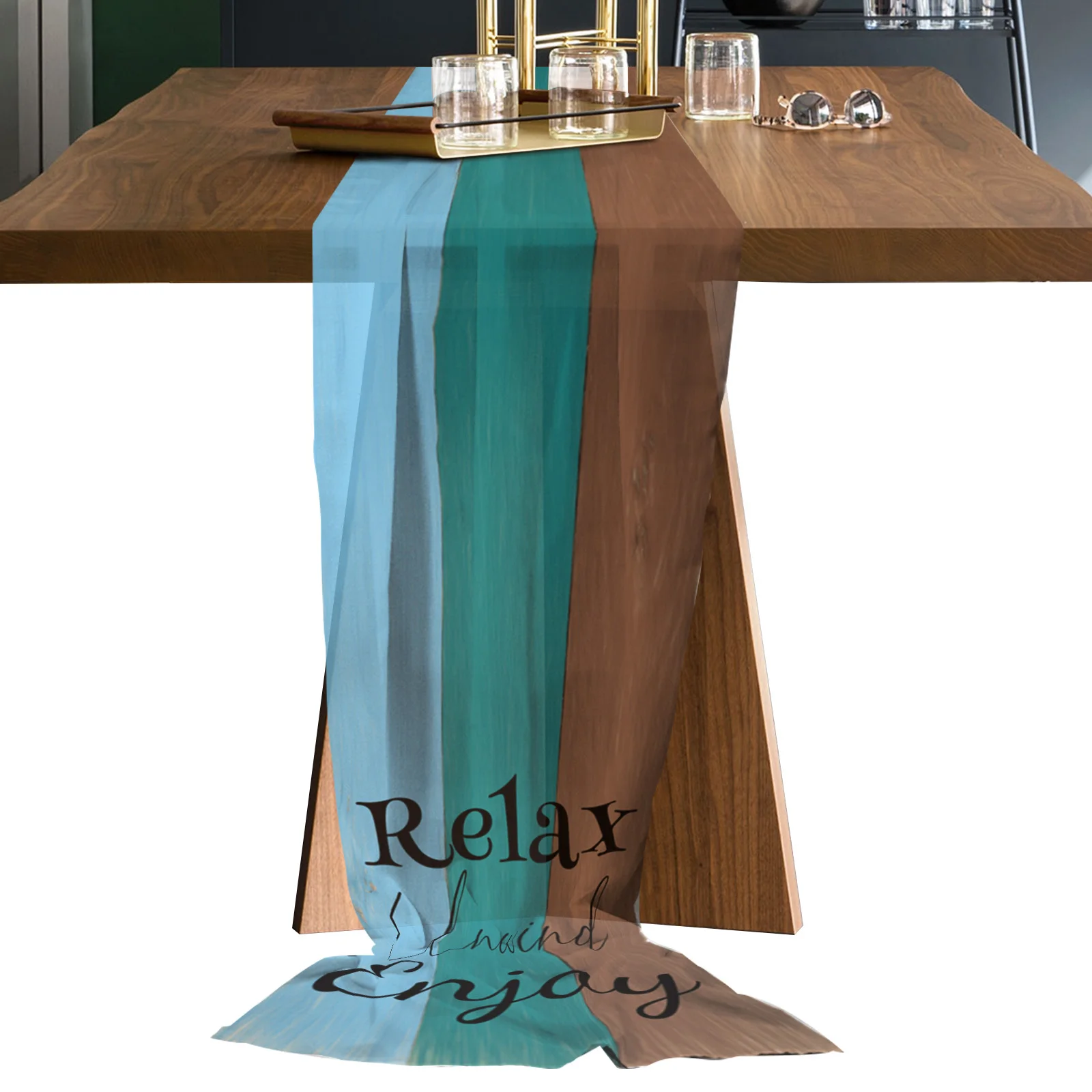 

Beach Sea Ocean Wood Grain Sheer Chiffon Table Runners Rustic Gauze Dining Tablecloth Wedding Table Decor Gauze Table Runner