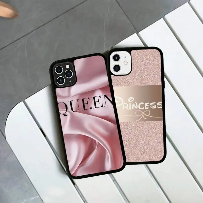 

Rose Gold Pink Princess Queen Phone Case Silicone PC+TPU Case for iPhone 11 12 13 Pro Max 8 7 6 Plus X SE XR Hard Fundas