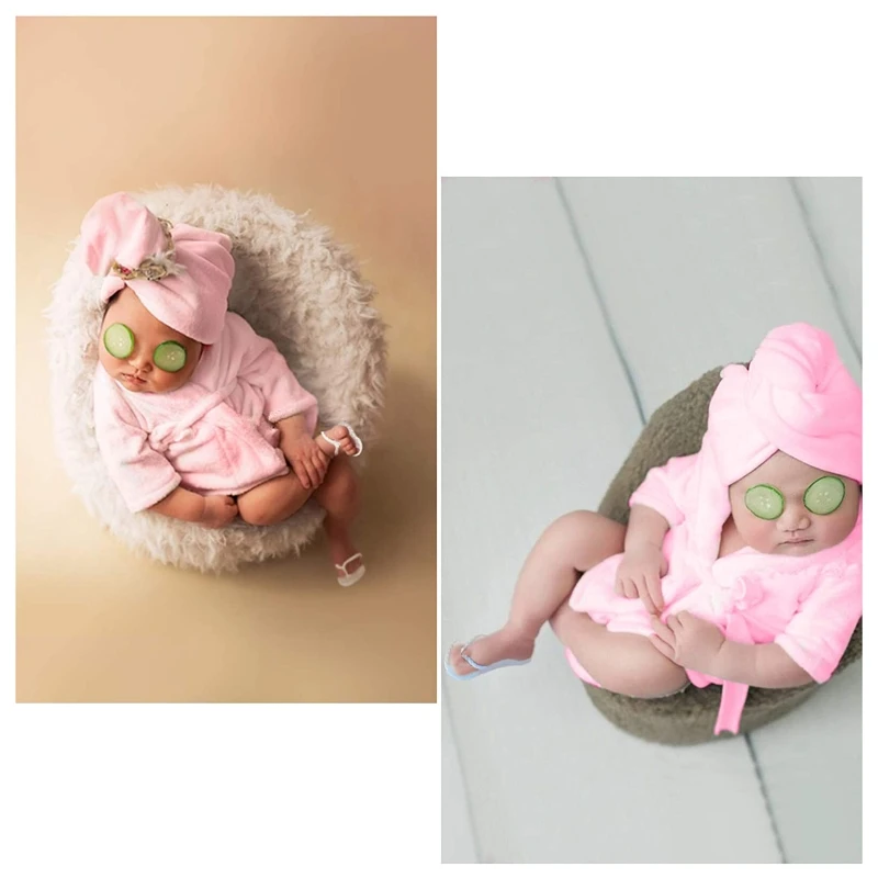 

Newborn Photography Props Bathrobe Wrapping Head Headscarf Plastic Cucumber Slice Set Infant Boys Girls Costume Accessory 유아실내복