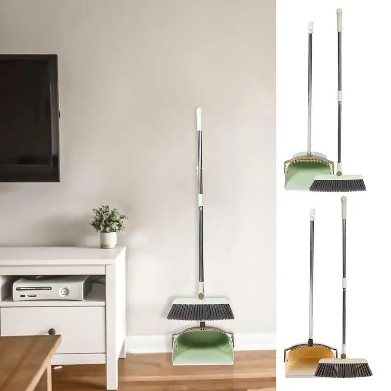 

Broom Dustpan Set Combination Standing Non Stick Rotatable With Long Handle for Kitchen Indoor Floor Cleaning Use Broom Set